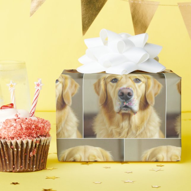 Golden Retriever With Sprinkles On Its Nose Wrapping Paper (Birthday Party)