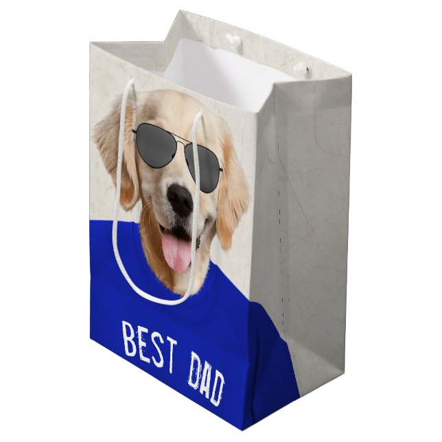 Golden Retriever with Sunglasses for Dad Medium Gift Bag (Front Angled)