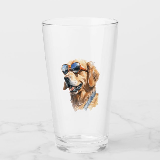 Golden Retriever with Sunglasses  Glass (Front)