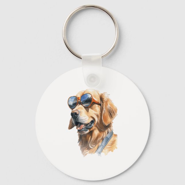 Golden Retriever with Sunglasses  Key Ring (Front)