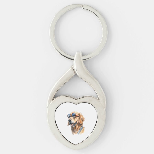 Golden Retriever with Sunglasses  Key Ring (Front)