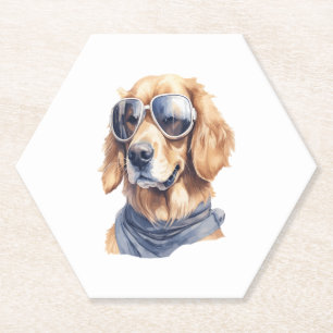 Golden Retriever with Sunglasses  Paper Coaster