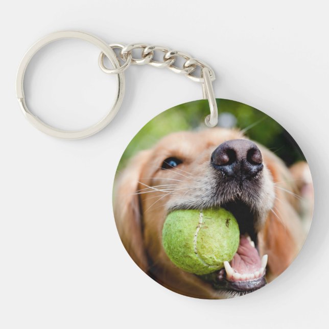 Golden Retriever With Tennis Ball Key Ring (Front)