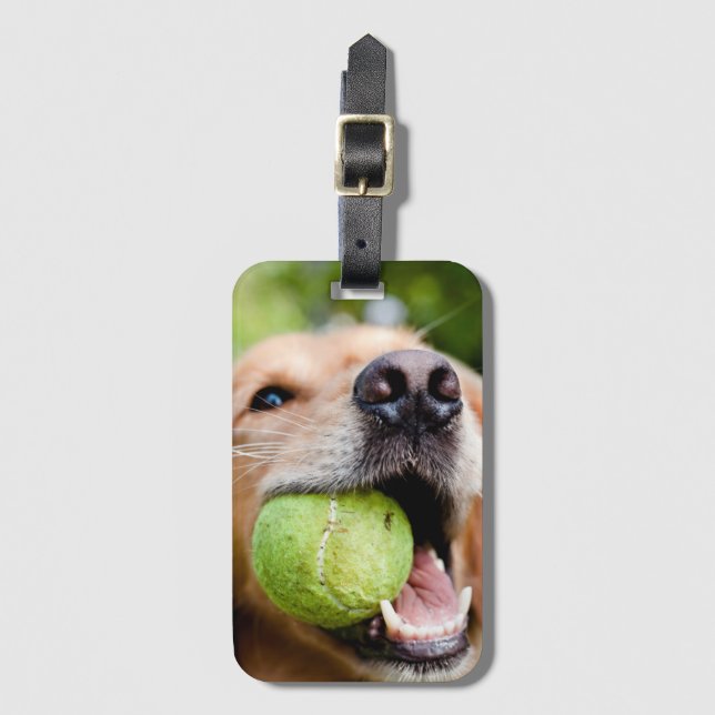 Golden Retriever With Tennis Ball Luggage Tag (Front Vertical)