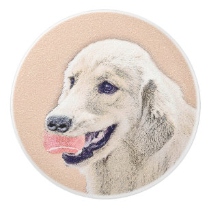 Golden Retriever with Tennis Ball Painting Dog Art Ceramic Knob