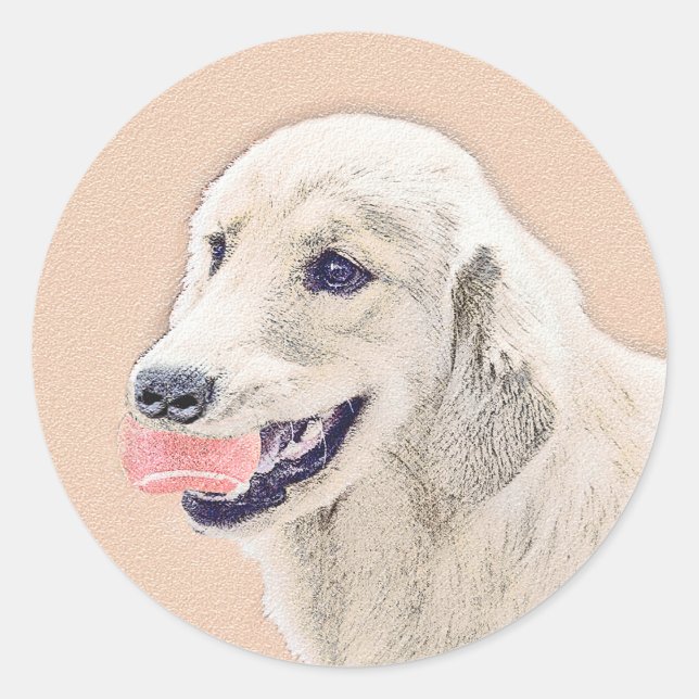 Golden Retriever with Tennis Ball Painting Dog Art Classic Round Sticker (Front)