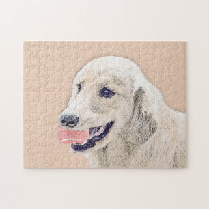 Golden Retriever with Tennis Ball Painting Dog Art Jigsaw Puzzle