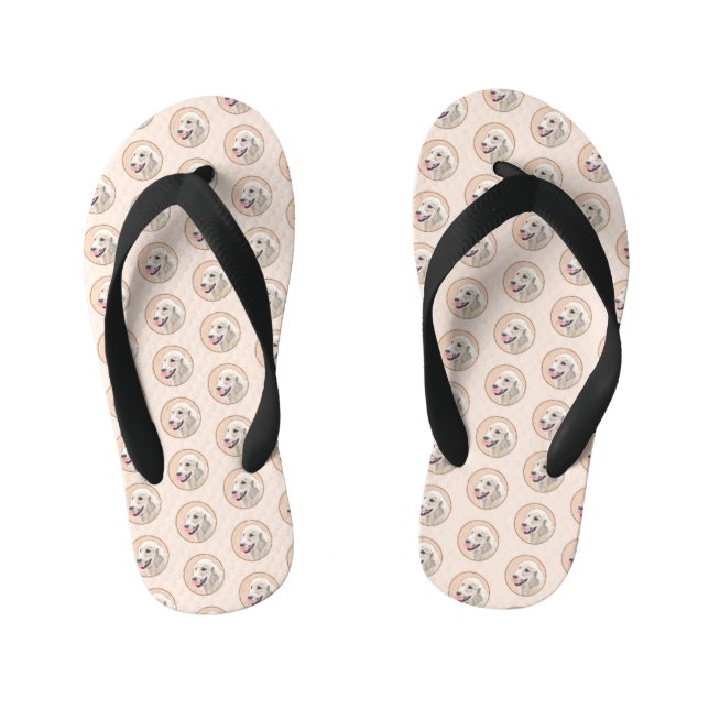 Golden Retriever with Tennis Ball Painting Dog Art Kid's Jandals (Footbed)