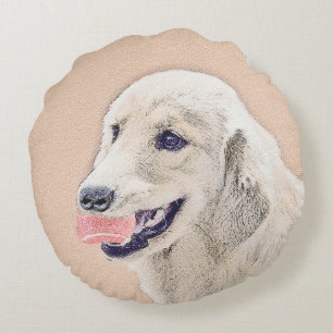 Golden Retriever with Tennis Ball Painting Dog Art Round Cushion
