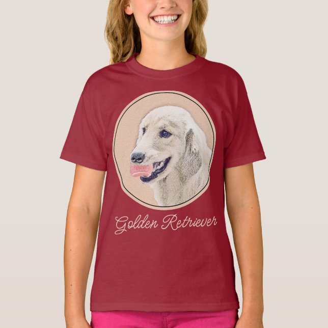 Golden Retriever with Tennis Ball Painting Dog Art T-Shirt (Front)