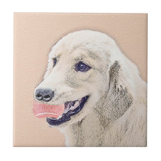 Golden Retriever with Tennis Ball Painting Dog Art Tile (Front)