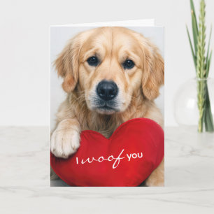 Golden Retriever With Valentine Heart Pillow Card