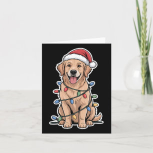Golden Retriever Wrapped In Christmas Lights Card