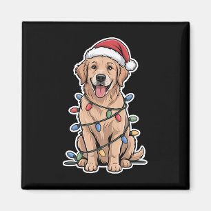 Golden Retriever Wrapped In Christmas Lights Magnet