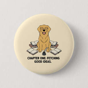 Golden Retriever Writer Cute Books Inkwell Design 6 Cm Round Badge