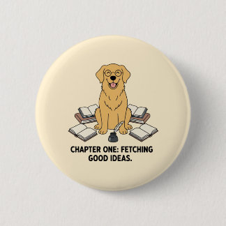 Golden Retriever Writer Cute Books Inkwell Design  6 Cm Round Badge