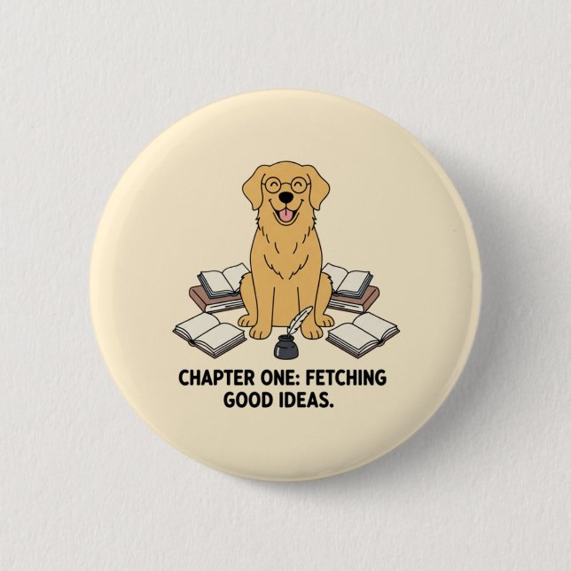 Golden Retriever Writer Cute Books Inkwell Design  6 Cm Round Badge (Front)