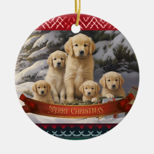 Golden Retriever Xmas Ceramic Tree Decoration (Front)