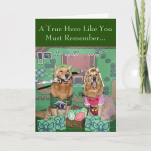 Golden Retriever Zelda and Link Legendary Birthday Card
