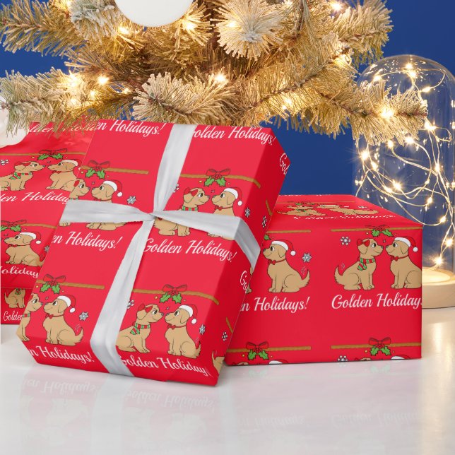 Golden Retrievers at Christmas Wrapping Paper (Holidays)