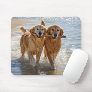 Golden Retrievers Carrying a Stick Mouse Pad