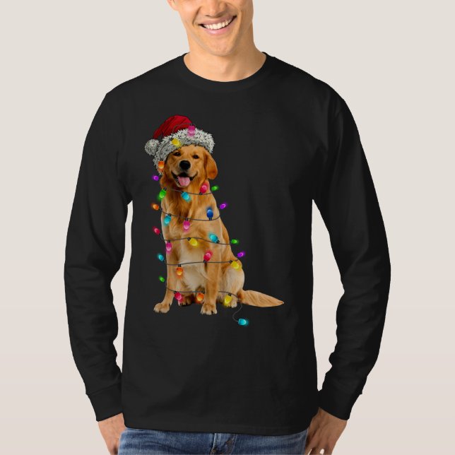 Golden Retrievers Christmas Lights Hat Santa Dog L T-Shirt (Front)