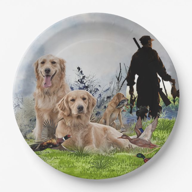  Golden Retrievers - Excellent hunting dogs   Paper Plate (Front)