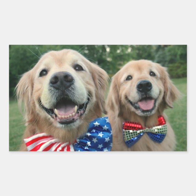 Golden Retrievers in Bow Ties Independence Day Rectangular Sticker (Front)