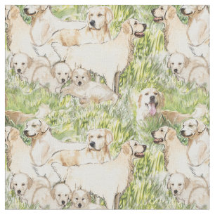 Golden Retrievers in the grass Cotton fabric