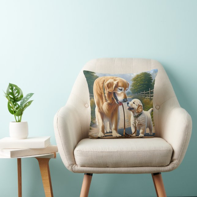 Golden Retrievers On A Leash Cushion (Chair)