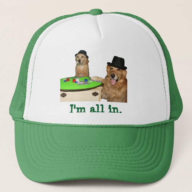 Golden Retrievers Playing Poker Trucker Hat (Front)