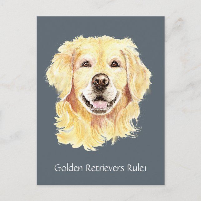 Golden Retriever's Rule Watercolor Dog Pet Animal Postcard (Front)