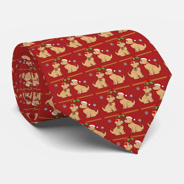 Golden Retrievers under the Mistle Toe Neck Tie (Rolled)
