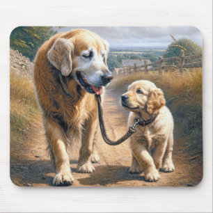 Golden Retrievers Walking on a Country Road Mouse Pad