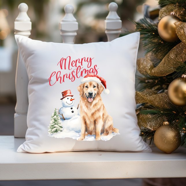 GOLDEN RETRIVER DOG SANTA HAT MERRY CHRISTMAS CUSHION (DECOR YOUR HOUSE DURING CHRISTMAS SEASON PILLOW WITH DOG THEME GOLDEN RETRIEVER)