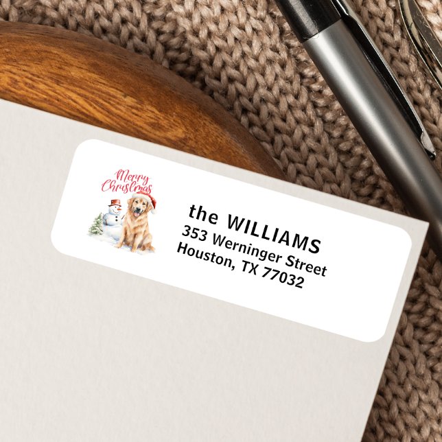 GOLDEN RETRIVER SANTA HAT SNOWMAN CUSTOM (MERRY CHRISTMAS WATERCOLOR GOLDEN RETRIEVER FOR HOLIDAY CORRESPONDANCE DOG THEME)