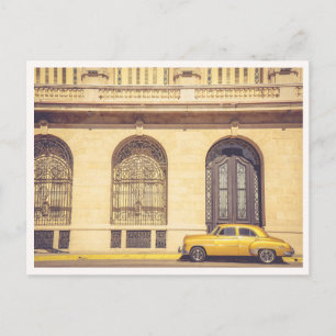 Golden Retro Car & Architecture Havana Cuba Postcard