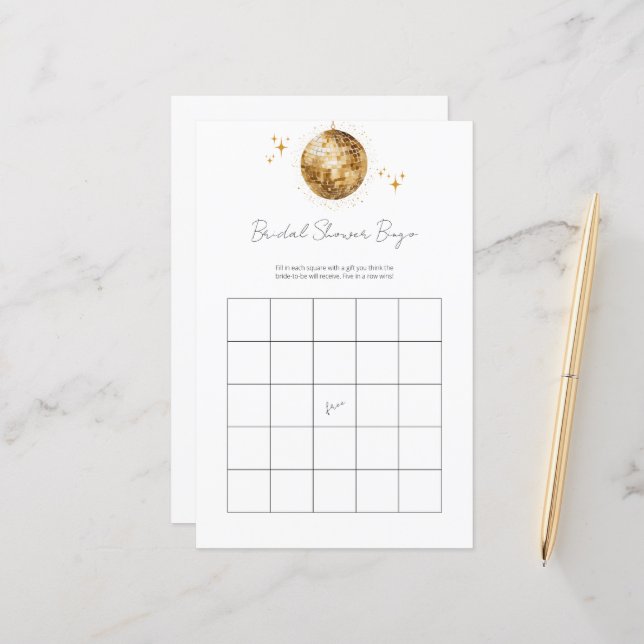 Golden Retro Disco Bingo Bridal Shower Game (Front/Back In Situ)