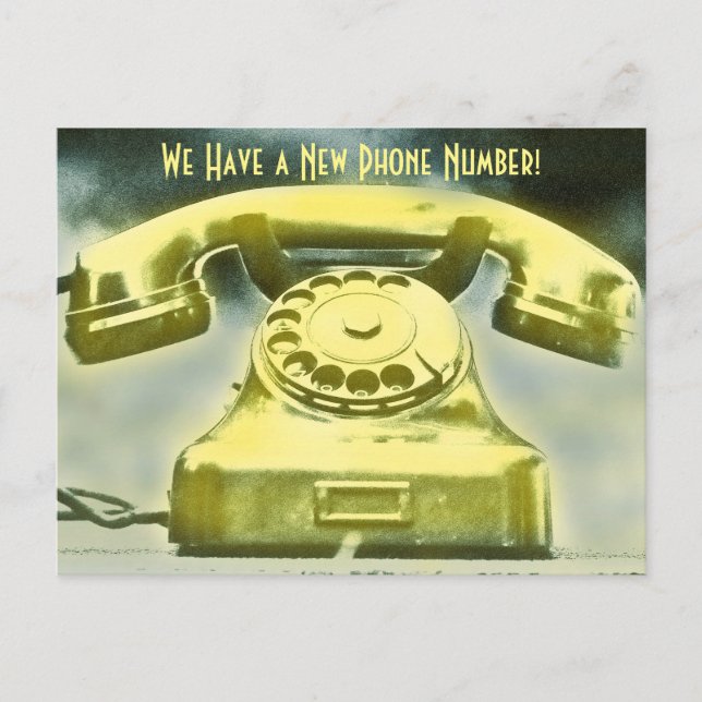 Golden Retro Telephone New Phone Number Announcement Postcard (Front)