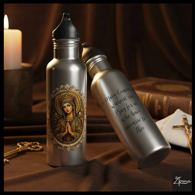 Golden Reverence Virgin Mary 710 Ml Water Bottle (Creator Uploaded)