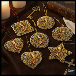 Golden Reverence Virgin Mary Ceramic Tree Decoration