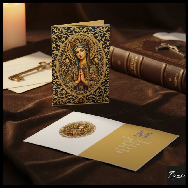 Golden Reverence Virgin Mary Holiday Card (Creator Uploaded)