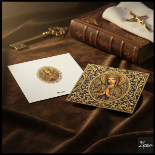 Golden Reverence Virgin Mary Holiday Card