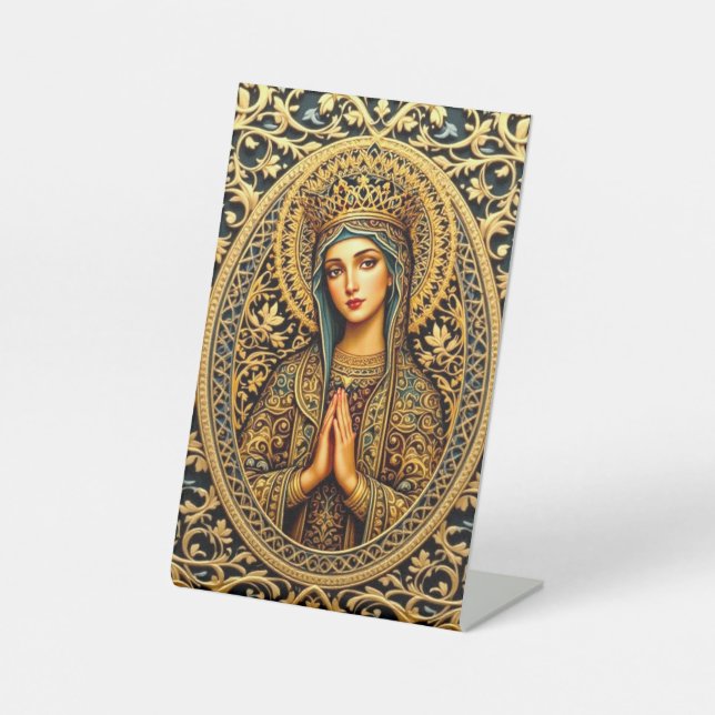 Golden Reverence Virgin Mary Pedestal Sign (Front)