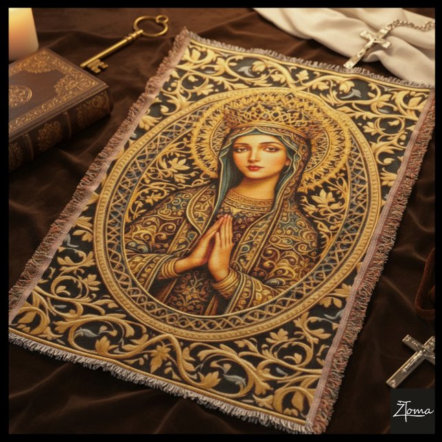 Golden Reverence Virgin Mary Throw Blanket (Creator Uploaded)