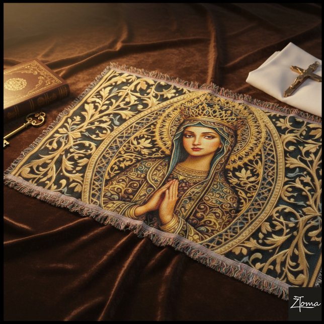 Golden Reverence Virgin Mary Throw Blanket (Creator Uploaded)
