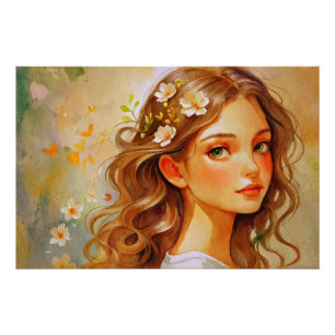 Golden Reverie: Watercolor Portrait Poster