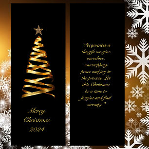 Golden Ribbon Christmas Tree Bookmark Mini Business Card