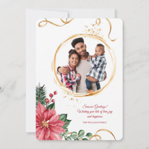 Golden Ribbon Photo Holiday Greeting Card