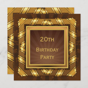 Golden Ribbon & Stars Framed Mans 20th Birthday Invitation